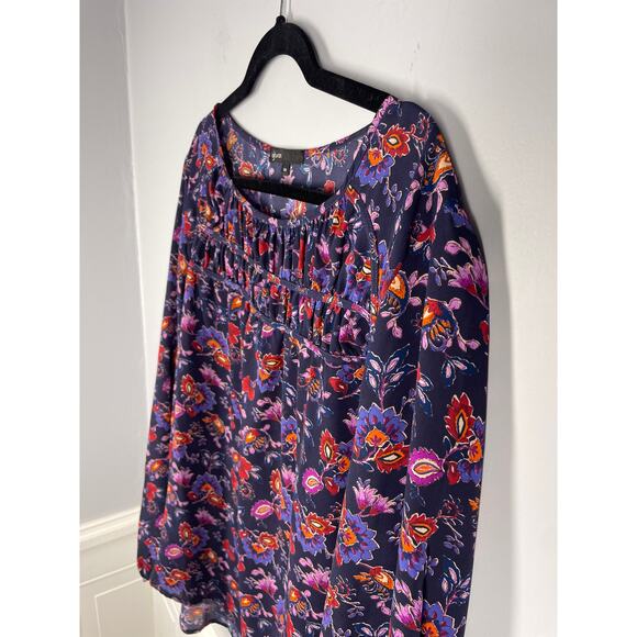 Gibson, Size 2X, Navy Floral Paisley Blouse, Red & Purple Print, Boho, Relaxed - Picture 2 of 7
